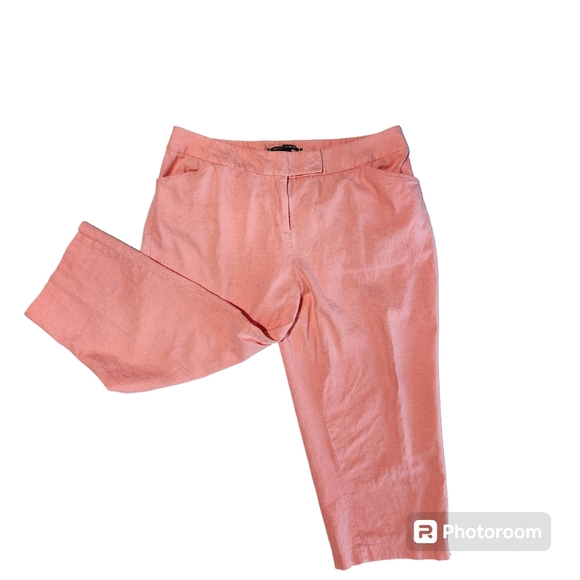 Pierre Cardin Women's Coral Linen & Rayon Blend Pocketed Capri Pants Size 16 - Picture 5 of 11